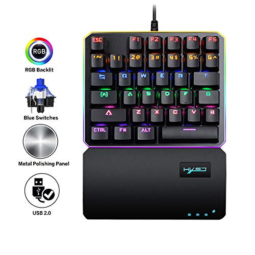 FELiCON V200 One Handed RGB Mechanical Gaming Keyboard Blue Switches USB Professional 35 Keys Small Single Hand Gaming Keypad Colorful Backlight for Computer PC Desktop Laptop