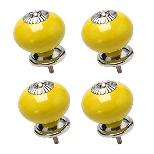 uxcell 4pcs Ceramic Knobs Vintage Knob Drawer Round Pull Handle Furniture Door Cabinet Cupboard Wardrobe Dresser Decorative Yellow