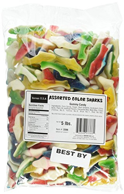 Kervan Assorted Gummy Sharks, Fruit, 5 Pound