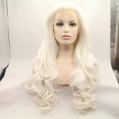 Xiweiya Platinum Blonde Wavy Lace Front Wig Long Natural Wave White Synthetic Lace Front Wig Silver Blonde Wig Heat Resistant Fiber Wig for Woman 24inch  Blonde Xiweiya Platinum Blonde Wavy Lace Front Wig Long Natural Wave White Synthetic Lace Front Wig Silver Blonde Wig Heat Resistant Fiber Wig for Woman 24inch  Blonde