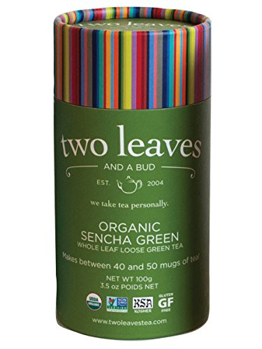 Two Leaves and a Bud Organic Sencha Green Loose Tea Cylinder, 3.5 Ounce, Organic Whole Leaf Moderate Caffeine Green Tea, Loose Leaf Cylinder, Delicious Hot or Iced with Sugar or Honey or Plain