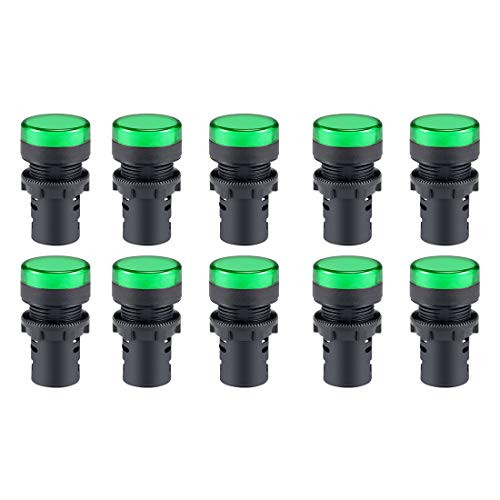 uxcell 10Pcs Green Indicator Light AC DC 12V 22mm Panel Mount for Electrical Control Panel HVAC DIY Projects