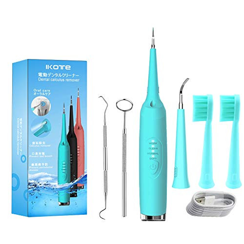 IKOTE Electric Dental Calculus Remover Household Tartar Scraper Tartar Remove for Fighting Tartar Tooth Stains Teeth Polishing 4 Replaceable Heads Powered by USB Blue  blue