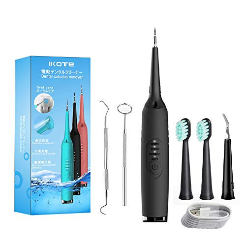 IKOTE Electric Dental Calculus Remover Household Tartar Scraper Tartar Remove for Fighting Tartar Tooth Stains Teeth Polishing 4 Replaceable Heads Powered by USB  black
