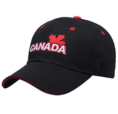 Baseball Cap Canada Flag Hat Adjustable DadHat Sunhat Maple Leaf Embroidered Cap Black