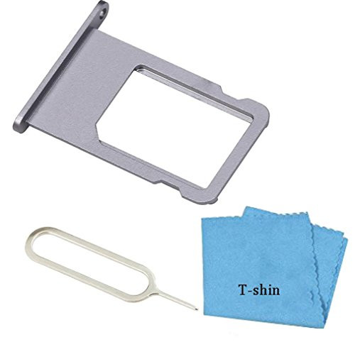 SIM Card Tray Cover Card Slots Holder Replacement Part for iPhone 6 PLUS  55Inch  with Sim Card Remover Eject Pin Key Tool and Cloth  Gray