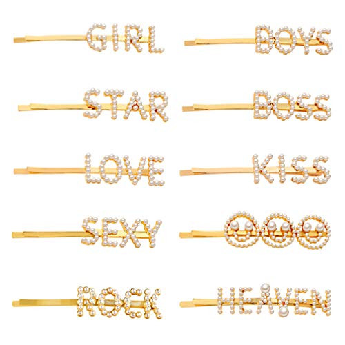 10PCS Letter Hair Clip Word Pearl Bobby Pins Sparkly Gold Barrettes Bling Handmade Luxury Crystal Hair Jewellery Headwear Accessories for Women Girls 10PCS Letter Hair Clip Word Pearl Bobby Pins Sparkly Gold Barrettes Bling Handmade Luxury Crystal Hair Jewellery Headwear Accessories for Women Girls