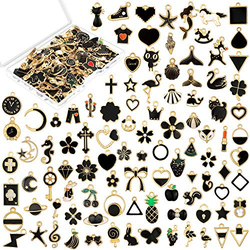 100 Pieces Black Assorted Enamel Pendants Gold Plated Dangle Charms Black Theme DIY Charms Animal Moon Fruit Star Pendant for Necklace Bracelet Jewelry Making Supplies 100 Pieces Black Assorted Enamel Pendants Gold Plated Dangle Charms Black Theme DIY Charms Animal Moon Fruit Star Pendant for Necklace Bracelet Jewelry Making Supplies