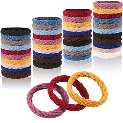100 Pieces Hair Ties Thick Seamless Ponytail Holders Cotton Hair Ties No Crease Hair Bands for Women Girls Simple Hair Tie for Thick Heavy Curly Hair Multicolor