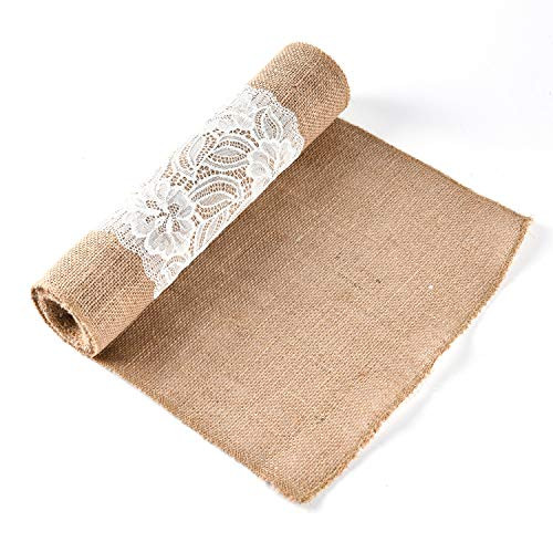 Burlap Lace Table Runner Rustic Natural Jute Country Wedding Party Bridal Shower Babe Shower Dining Table Decoration 12x108 inches  Natural Lace Middle