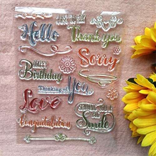 GAWEI Words Thank You Happy Birthday Love Smile Congratulation Clear Stamps for Card Making and DIY Scrapbooking Transparent Stamps Silicone Stamps Photo Album Decorative