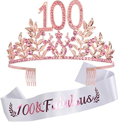 100th Birthday Decorations Party Supplies 100th Birthday Gifts Pink 100th Birthday Tiara and Sash 100th Pink Satin Sash   FABULOUS 100th Birthday Party Supplies and Decorations Happy 100th Birthday Party Supply 100th Birthday Gifts for Her 100