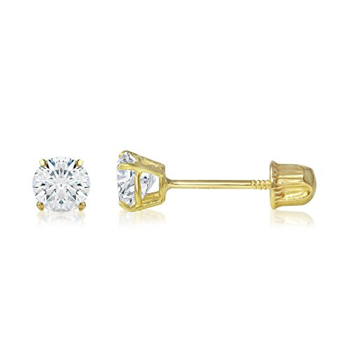 14K Yellow Gold Round Solitaire Cubic Zirconia CZ Stud Screw Back Earrings   025ct  4mm