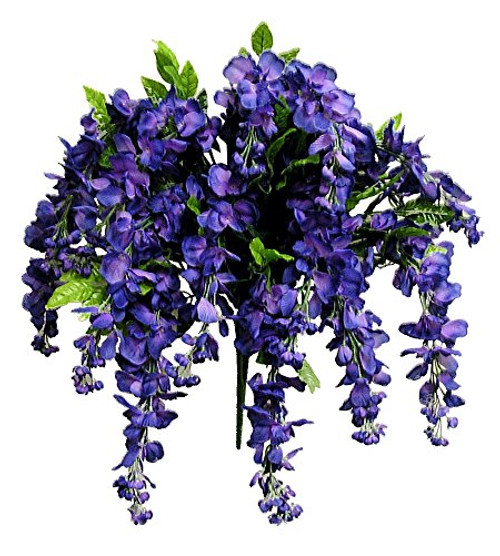 Artificial Wisteria Long Hanging Bush Flowers   15 Stems For Home Wedding Restaurant and Office Decoration Arrangement Purple