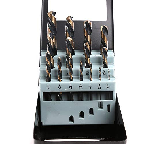 Left Hand Drill Bit Set 15 Piece   M2 HSS With Titanium Nitride Coating   SAE  1 16    1 2