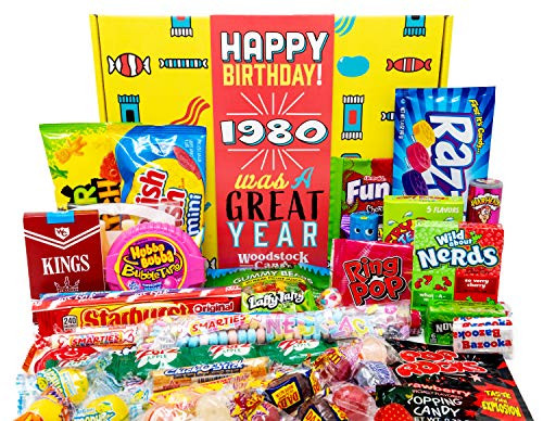 Woodstock Candy ~ 1980 Retro Candy 40th Birthday Gift Box Assortment from Childhood for 40 Year Old Man or Woman Born 1980
