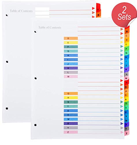 1InTheOffice Binder Dividers Alphabetical Index A Z Tab Binder Dividers Customizable Table of Contents Multicolor Tabs 2 Sets