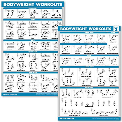 QuickFit 2 Pack   Bodyweight Workout Exercise Poster Set   Volume 1   2   Laminated Body Weight Exercise Chart   18  x 27