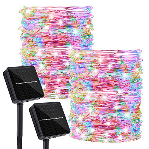Solar String Lights Outdoor 2 Pack Each 66FT 200 LED Solar Powered Fairy Lights Waterproof Decoration Copper Wire 8 Lighting Modes Fairy Lights for Garden Patio Christmas Party  Multi Color