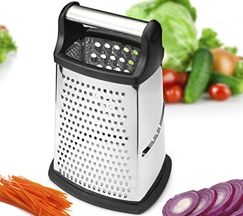 Professional Box Grater, Stainless Steel with 4 Sides, Best for Parmesan Cheese, Vegetables, Ginger, XL Size