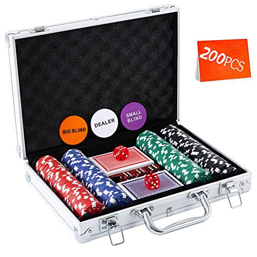 Homwom Casino Poker Chip Set 200PCS Poker Chips with Aluminum Case 115 Gram Chips for Texas Holdem Blackjack Gambling Homwom Casino Poker Chip Set 200PCS Poker Chips with Aluminum Case 115 Gram Chips for Texas Holdem Blackjack Gambling