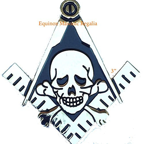 Freemasons Masonic Square and Compass Auto Emblem Chrome Skull and Cross Bones