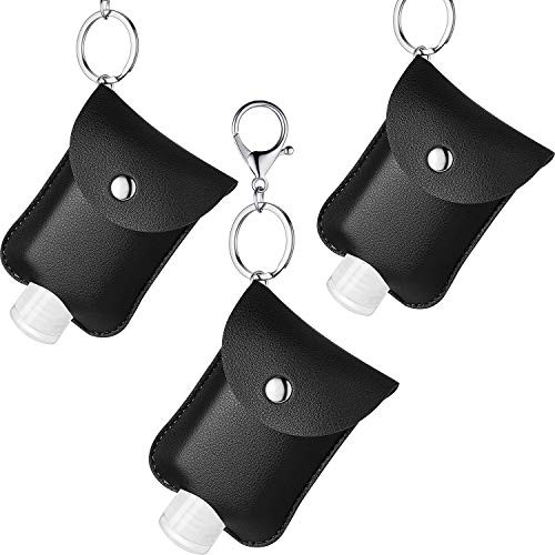 3 Pieces Travel Bottle Keychain Holders with 2 oz  60 ml Empty Refillable Flip Cap Bottles Clear Leakproof Keychain Bottles Portable Containers for Soap Lotion Liquids  Black