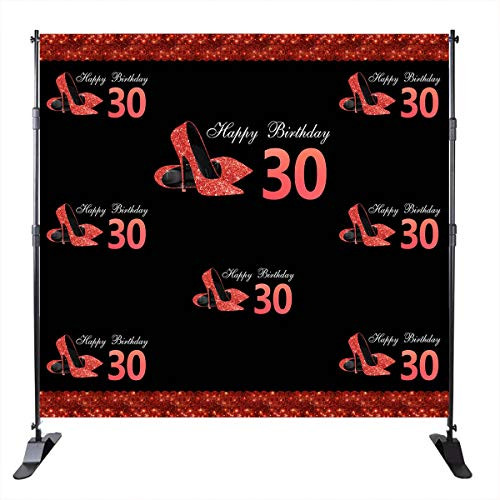 Mehofoto Happy 30th Birthday Background Red High Heels Birthday Backdrop 8x8ft Vinyl Step and Repeat Woman 30th Birthday Party Decoration Photography Background