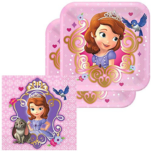 Sofia the First Party Pack for 16 Guests - 16 Dessert Plates and 16 Beverage Napkins