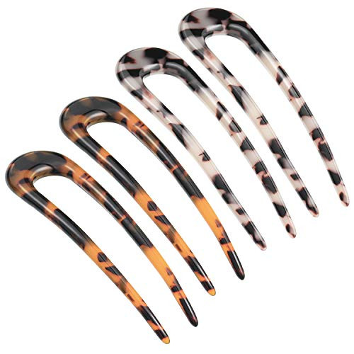 4 Pieces Cellulose Acetate Tortoise Shell U Shaped Hair Pin French Style Hair Stick 2 Prong Updo Chignon Pins for Women Girls 4 Pieces Cellulose Acetate Tortoise Shell U Shaped Hair Pin French Style Hair Stick 2 Prong Updo Chignon Pins for Women Girls