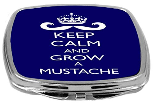 Rikki Knight Compact Mirror, Keep Calm and Grow a Mustache Blue