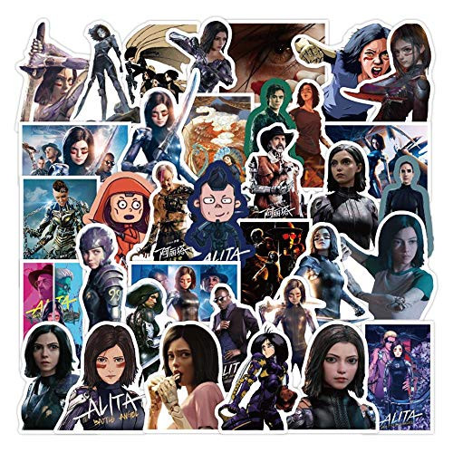 50pcs No Duplicate Alita Sticker Battle Angel Waterproof Vinyl Stickers for Water Bottles Laptop Stickers Cars Motorbikes Bicycle Skateboard Luggage Phone Ipad Graffiti Decals
