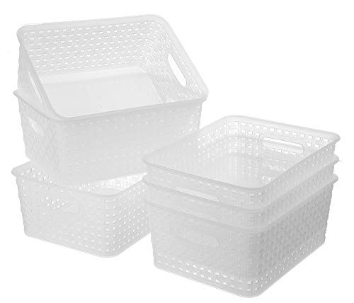 ZHENFAN Clear Plastic Weave Storage Basket Set of 6 Desktop Plastic Organization Baskets Durable Stackable Plastic Clear Basket Bins 6 Pack