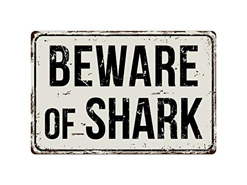 Deerts 501VS Beware of Shark 8 x 12 Vintage Aluminum Retro Metal Sign