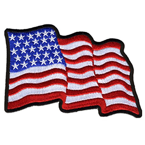 WAVY US FLAG High Thread Embroidered Iron On   Saw On Rayon PATCH   4  x 3  Exceptional Quality