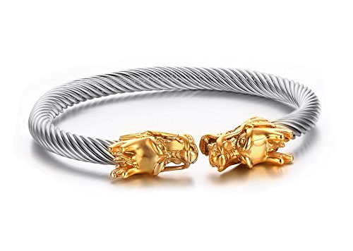 Stainless Steel Dragon Head Twisted Cable Wire Viking Cuff Bangle Bracelet Stainless Steel Dragon Head Twisted Cable Wire Viking Cuff Bangle Bracelet