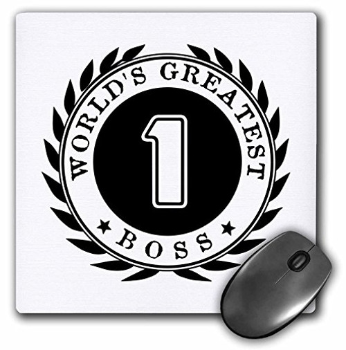 3dRose LLC 8 x 8 x 0.25 Inches Mouse Pad, Worlds Greatest Boss award. #1 Boss. Fun Black and white badge graphic (mp_165006_1)