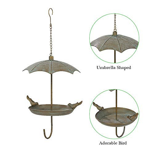 Brogan 85 Inch Wild Bird Feeder Bird Bath for Outdoors Hanging Bird Feeders Tray with Roof for Outside Garden Patio Decorative Ornaments Metal Umbrella Shaped  Patina