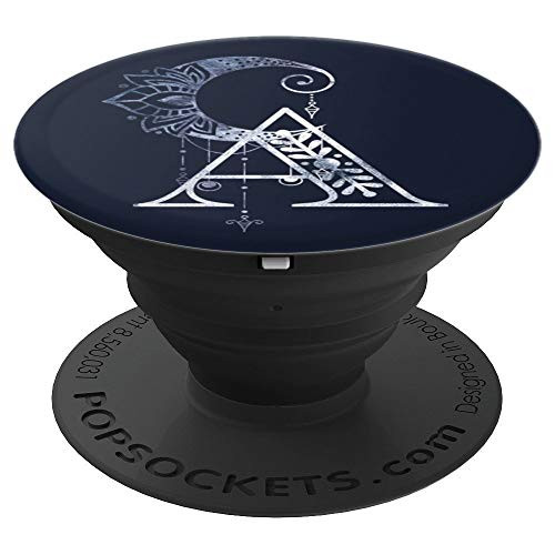 Monogrammed Letter A Boho Crescent Moon Mandala Dreamcatcher PopSockets Grip and Stand for Phones and Tablets