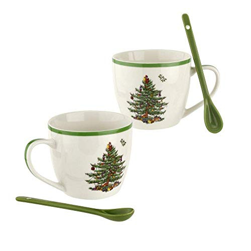 Spode Christmas Tree Set for 2 Mug Ceramic Spoon Porcelain Spode Christmas Tree Set for 2 Mug Ceramic Spoon Porcelain