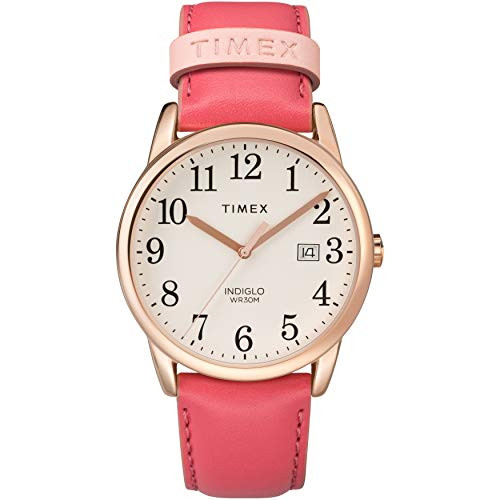 Timex Women s TW2R62500 Easy Reader 38mm Pink Rose Gold Tone Leather Strap Watch