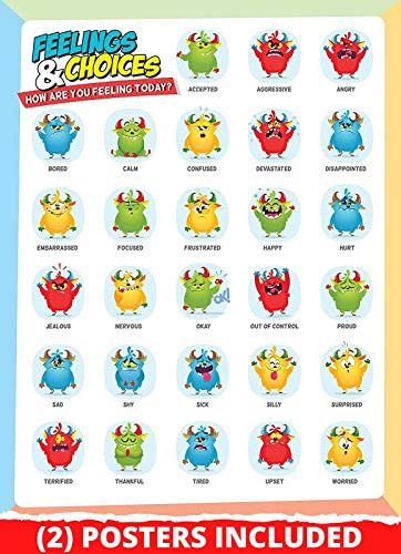Feelings Chart   Emotion Posters for Kids  2    ASD Friendly Emotional Intellegience Visual Teaching Aid 28 Different Moods   11 x 14 Laminated Educational Poster for Classroom Decoration