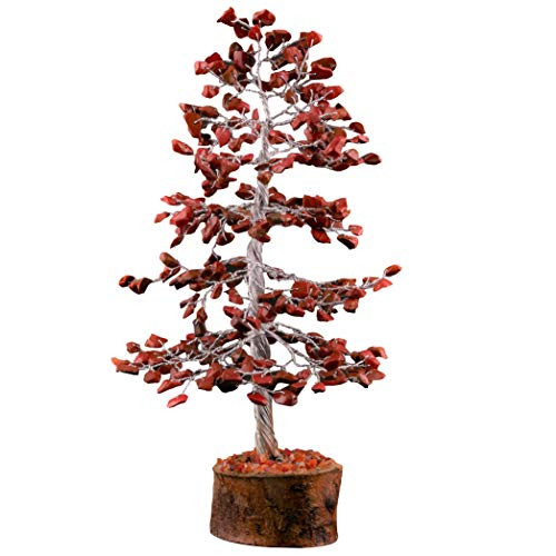 Crocon Gemstone Money Tree Feng Shui Bonsai for Energy Generator Reiki Healing Chakra Stone Balancing EMF Protection Spiritual Home Office Interior Decor  Red Jasper  Silver Wire