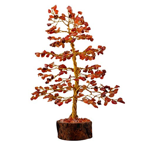 Crocon Gemstone Money Tree Feng Shui Bonsai for Energy Generator Reiki Healing Chakra Stone Balancing EMF Protection Spiritual Home Office Interior Decor  Carnelian  Golden Wire