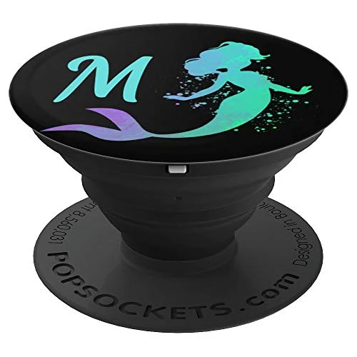 Letter M Mermaid Light Blue Initial Monogram Gift PopSockets Grip and Stand for Phones and Tablets