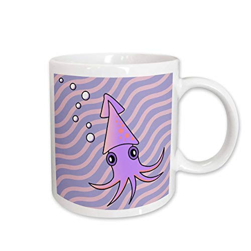 3dRose Cute Purple and Pink Squid Ceramic Mug 15 Ounce