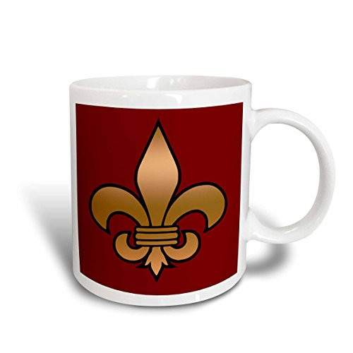 3dRose Large Black and Gold Fleur de lis on Maroon Background Christian Symbol Ceramic Mug 11 Ounce