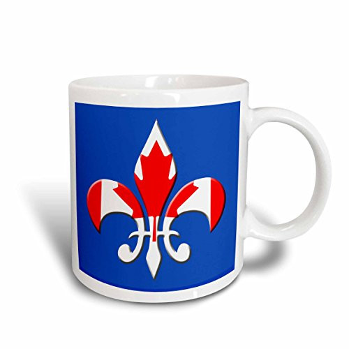 3dRose Large Fleur de lis on Blue Background with Canadian Flag Overlay Ceramic Mug 15 oz Multicolored