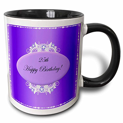 3dRose mug 38853 4 Purple 25th Birthday  Two Tone Black Mug 11 oz Multicolor