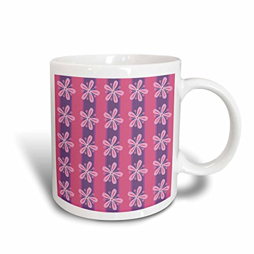 3dRose Cherry Mocha Pink Flowers on Purple Stripes Ceramic Mug 11 Ounce